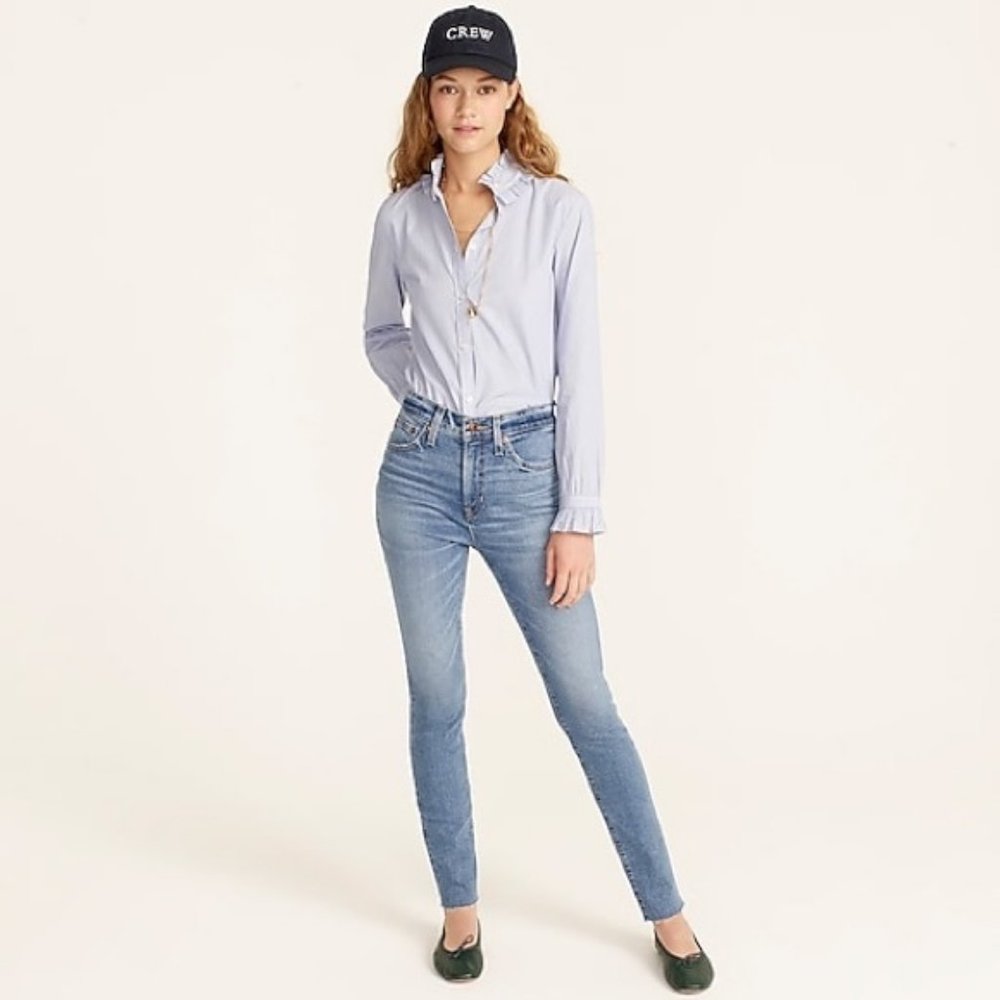 J. Crew pink-piped toothpick jeans 31T tall light wash